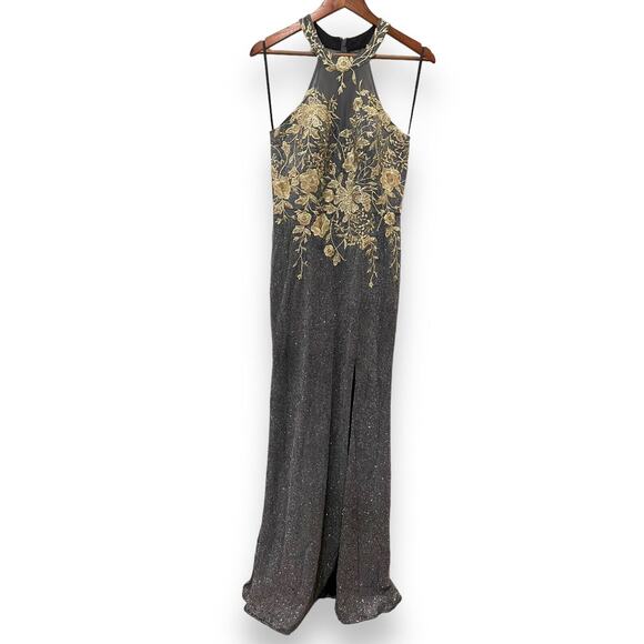 Betsy & Adam Dresses & Skirts - BETSY & ADAM Embroidered Metallic Floral Lace Bling Formal Maxi Blue Dress Sz 6
